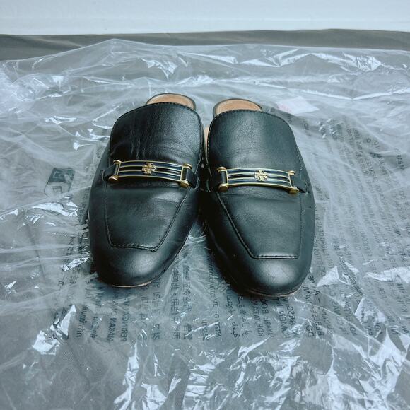 Tory Burch Logo Black Leather Mules in Size 7.5 - Picture 2 of 8